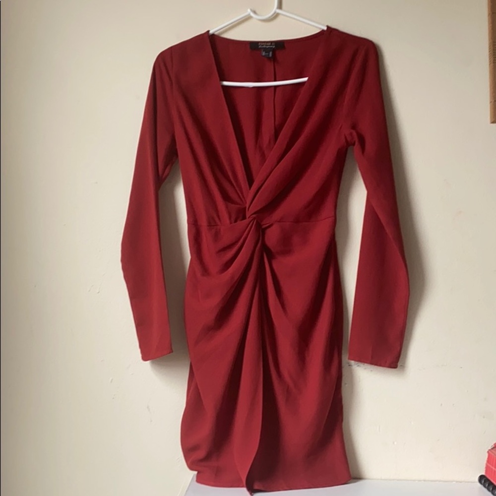 Red long v neck dress